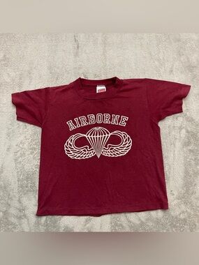 Vtg 80s Airborne Shirt Youth 6-8 Tee Military Single Stitch Made in USA